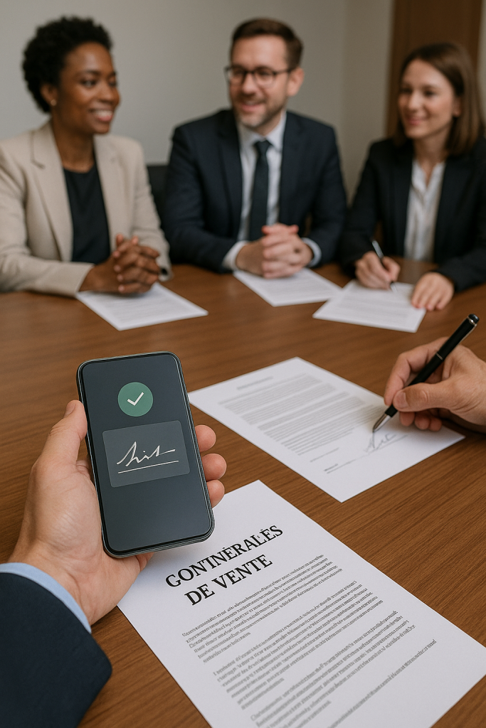 Illustration des Conditions Générales de Vente de SolidApps, représentant la formalité et l'engagement.