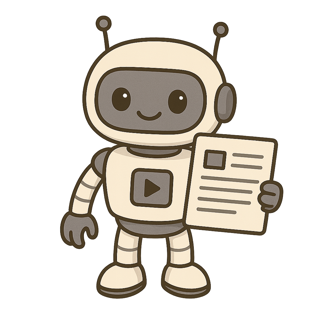 Illustration d’un robot souriant tenant un document, symbole d’un assistant numérique automatisé