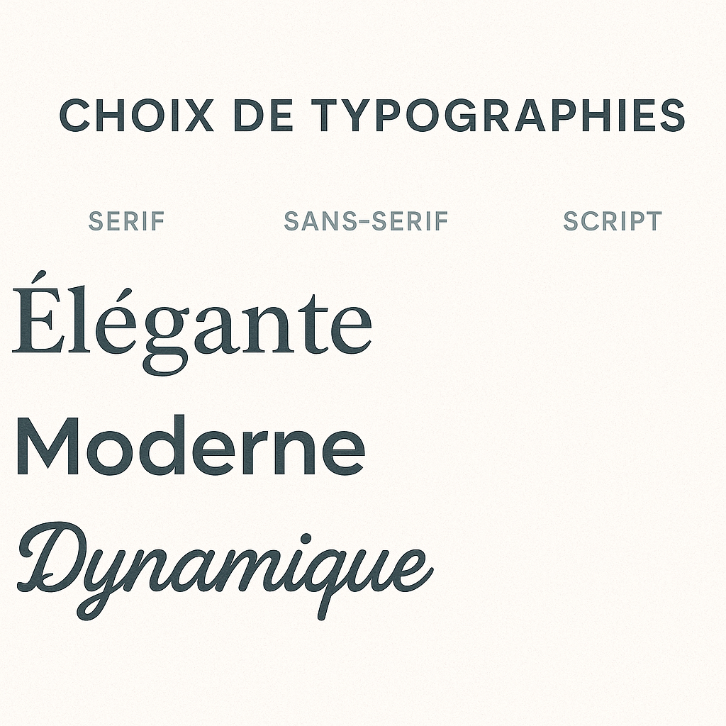 Exemples de typographies Serif, Sans-Serif et Script illustrant différents styles d'identité de marque